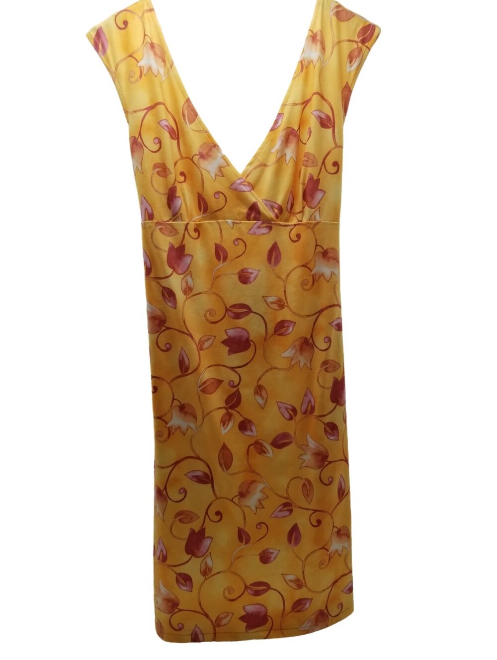 Emk Sunny Yellow Floral V-Neck Size Large Dress